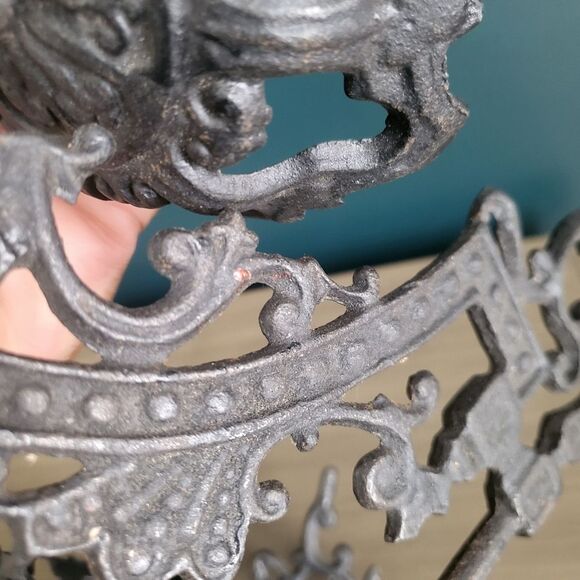 2 Victorian Goth Black Cast Iron Swing Arm Oil Lamp Candle Holder Vintage Ornate - Picture 8 of 12